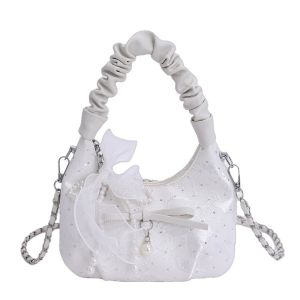 LIGHTER สง่างาม กระเป๋าจีบโบว์ ทันสมัย หลากหลาย กระเป๋าสะพายข้างริบบิ้น ขนาดเล็ก ซิป กระเป๋าถือผู้หญิง คุณผู้หญิง