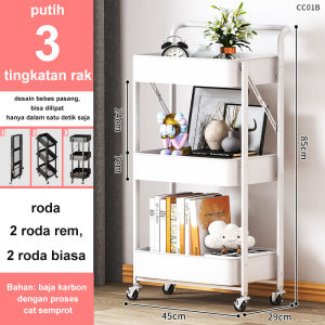 DIDA Rak Besi Susun 3 Tingkat Lipat Beroda Troli Serbaguna Untuk Penyimpanan Dapur
