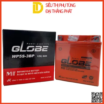 Bình ắc quy khô GLOBE WP5S-3BP 12V-6Ah ắc quy xe máy DREAM/ WAVE/ SIRIUS...