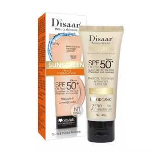 Disaar SPF50 Natural Sun Protection Tinted Bronz Foundation Moisturizer Organic Sunscreen Cream for All Skin Oil Free 40g