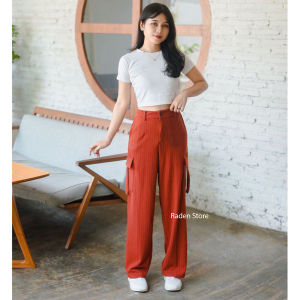 Celana Cargo Wanita Highwaist - Loose Cargo Pants - Kargo Knit Premium