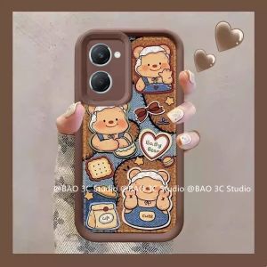 New Casing VIVO Y28s Y18 Y18s Y27s Y27 Y36 Y28 Y38 Y30 5G 4G Ins Cute Cartoon Fashion Biscuit Bear Lambskin Anti-fall Phone Case with Doll and Lanyard 2025