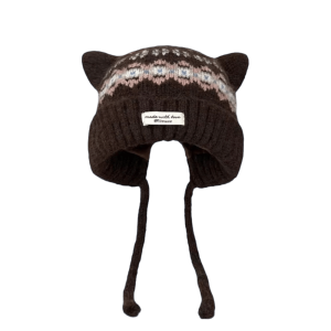 GORGE Cat Ear Knitted Woolen Cap Thickened Windproof Ear Protection Cap Casual Fell Island Style Winter Pullover Hat for Women Girls