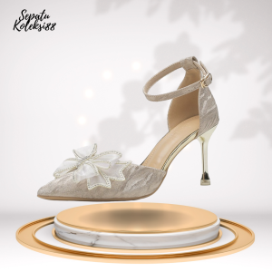 Sepatu Koleksi hak tinggi high heels wanita elegan tipe pengikat gesper ujung runcing 8cm S-24