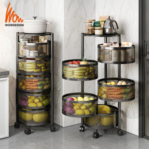 Kitchen Rotating Rack Vegetable Spice Rack Storage Organizer with Wheel Bathroom Rack Stainless Steel Rak Dapur