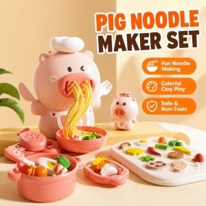 Perfect Mom and Baby Pig Chef Noodle Machine Toy Set Non-Toxic Rubber Clay Ice Cream Mold Tools For Kids 4-6 Years