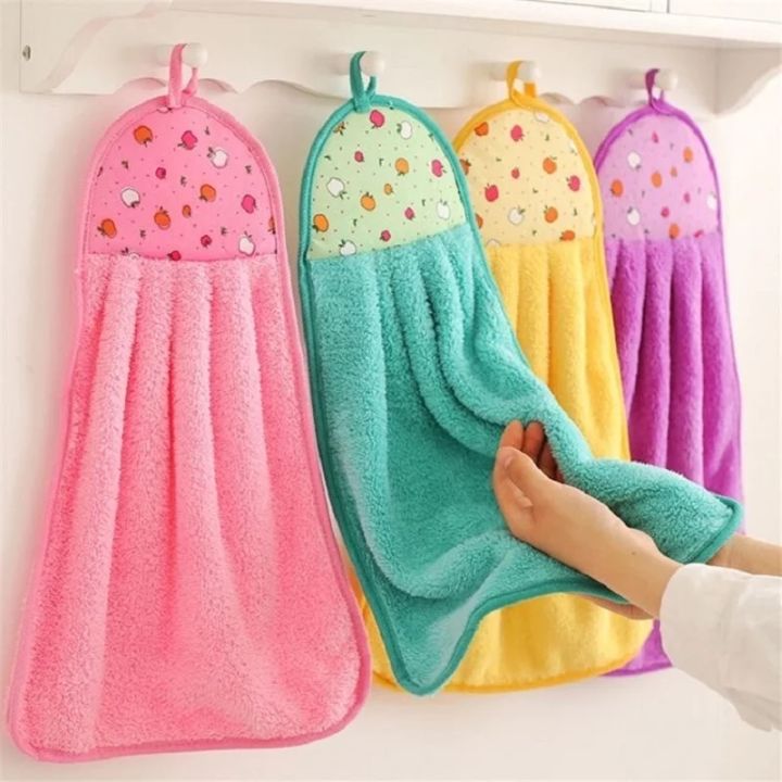 JYL Super Absorbent Kitchen Hand Towel Cloth Coral Fleece Towel With Hanging Loop Kitchen Towel Wipe Cloth for Kitchen | Lazada Philippines