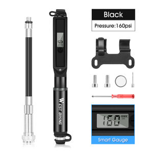 【COD&Ready Stock】WEST BIKING Bicycle Pump 160 Psi High Pressure Hand Air Pump With LCD Digital Gauge Portable Mini Bike Pump For Schrader Presta Valve Cycling Tire Inflator