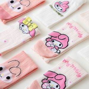 1 ชิ้น Sanrio My Melody Kawaii ถุงเท้าเด็กอะนิเมะน่ารักผ้าฝ้าย Comfort Breathable เข่าถุงเท้าสูงสําหรับเด็ก