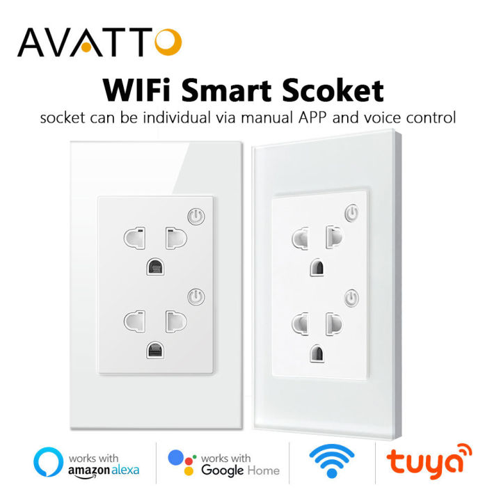 Avatto In Wall Smart Home Wi Fi Outlet Tuya Smart Wall Socket Us Standard Plug With Power