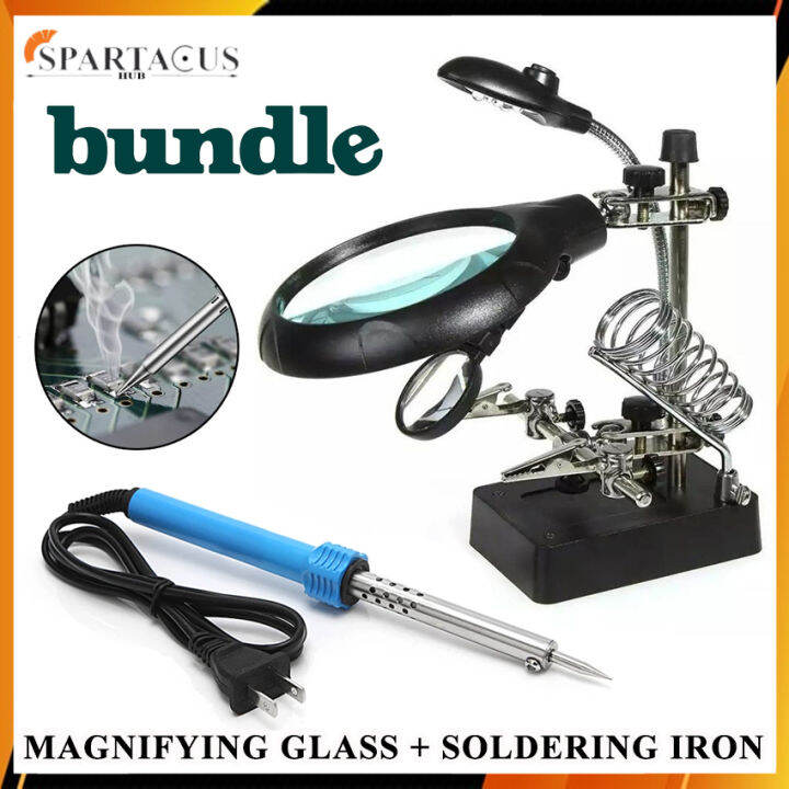 (bundle) Te-800 5 Led Light Magnifying Glass With Alligator Clip With 