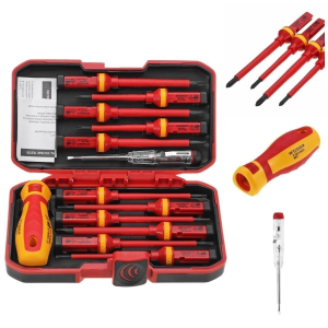Electrician Repair Tools Kit 13pcs 1000V Changeable Insulated Screwdrivers Set with Magnetic Slotted Insulated Screwdrivers