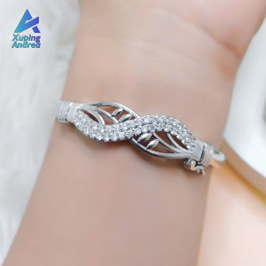 Gelang Bangle Bulat Corak Daun Lapis Emas 24K Perhiasan Wanita Dewasa Kekinian