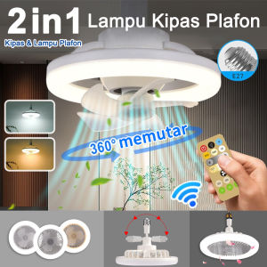 Lampu Kipas Angin Remote 2in1 36W E27 Plafon Fan Ceiling | Lampu Kipas Angin Gantung Plavon Super Terang | Lampu Atap With Kipas Angin Portable Multifungsi 2 In 1 Super Terang Indoor Hemat Energi With Timer Otomatis