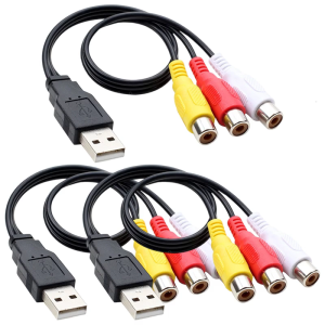 Short 0.25m USB Male to 3RCA Female AV Composite Adapters Cables for Sound Video Signal Transmission TV PC Connection