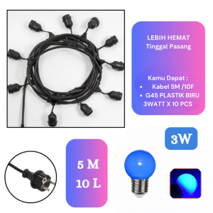 KOMPLIT 5M 10LED Kabel Fitting 5METER 10Lampu LED CAFE LAMPU TAMAN Outdoor KAFE DEKORASI LAMPU HIAS