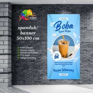 Cetak Spanduk Banner Boba Model Biru