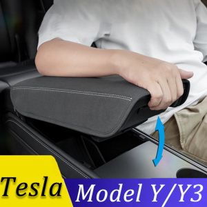 แผ่นฝาครอบกล่องหนังกลับ PU กันรอยขีดข่วนสำหรับที่เท้าแขนกลางรถแผ่นป้องกันการขีดข่วนเหมาะสำหรับรุ่น Tesla Model 3 /Y Velcro
