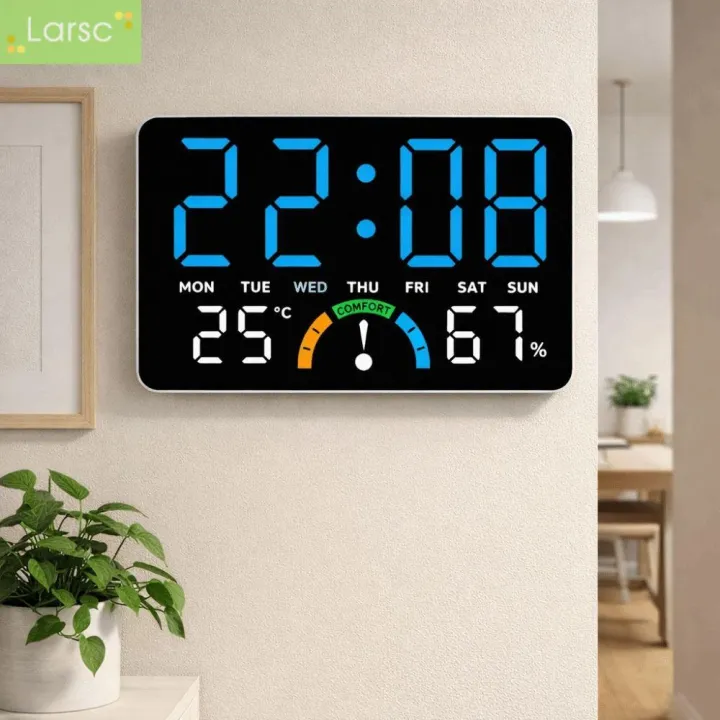 Time Keeping Display LARSC Large Screen Digital Wall Clock Dual Alarms Time/Temperature ...