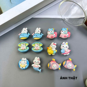 Bộ 12 Sticker Charm 3D chủ đề Mèo đi biển  DIY Mayto gắn Dép Cross Dép Sục Cá Sấu JB-217