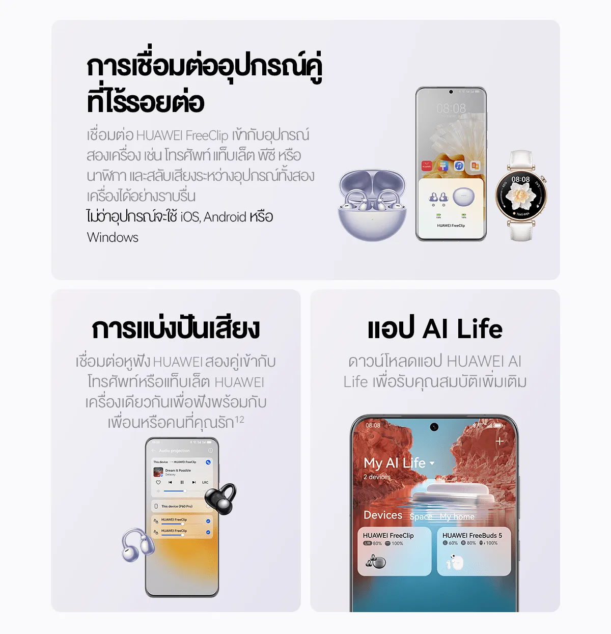 HUAWEI FreeClip หูฟัง Bluetooth 5.3 การออกแบบ C-bridge เทคโนโลยีการฟังแบบ Open-ear