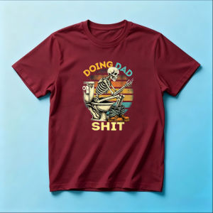 Cartoon Skeleton Toilet Art T Shirt Men Funny Dad Short Phrase Papa Humor Simple Cotton Street Short Sleeve Tee