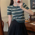 Korean Style Casual Striped Striped Round Neck Knit Top for Women Blouses Women New Style 2024. 