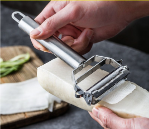 Dao Bào INOX 304 Hai Đầu LOẠI DÀY 3 Trong 1 Bào Mỏng Bào Sợi Khoét Lổ Đa Chức Năng Gọt Vỏ Trái Cây Gọt Khoai Tây Dưa Leo