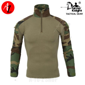 SILVER KNIGHT Mens Tactical Long Sleeve Frog Shirt T-Shirt Mens Training BDU Uniform Water Repellent High Collar