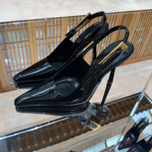 IELGY High Heels Womens Gold Stiletto Heel 2024 Cutout Black Pointed Toe Temperament Patent Leather Toe