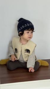 Childrens autumn vest jacket 2026 Baby Autumn Outfit Korean Style Childrens Clothing Autumn Boys Striped Base Layer Set