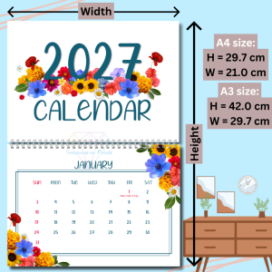2027 Calendar | Colorful Minimalist Floral Calendar | Wall Calendar | Desk Calendar | Personalized A5/A4/A3