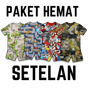 Paket Usaha Hemat Baju Kaos Setelan Harian Anak Laki Laki Distro Karakter Kartun Umur 1 - 10 Tahun