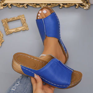 [Free Shipping] Plus-Size Summer New Korean-Style Fashionable Fish-Mouth Slip-On Wedge Heel WomenS Roman One-Strap Sandals