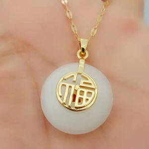 Sinboia Natural Hetian Jade Necklace Lucky Charm Bliss Necklace For Women With Gold Chain