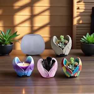 แม่พิมพ์กระถางซิลิโคนใช้ซ้ำได้ลายหัวใจกระถางดอกไม้เครื่องมือทำด้วยมือเนื้อซิลิโคนเหมาะสำหรับทำเรซิน