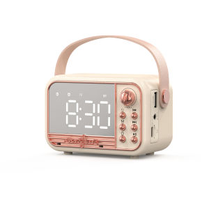 Retro Bluetooth alarm clock sound system LED mirror classical design player HIFI stereo soundtrack time display dual alarm clock TF support