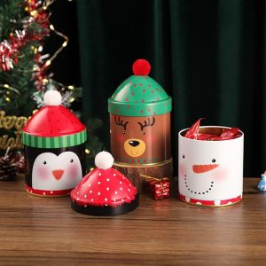 CUNXIN Tinplate Christmas Candy Storage Box Santa Claus/Snowman/Penguin Sealed Christmas Hat Storage Tin Personalized Dustproof Snack Candy Packaing Box for Kids