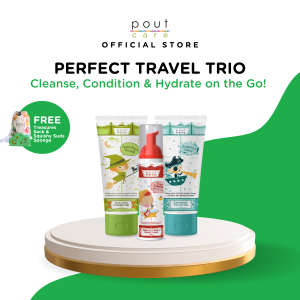pout Care Travel Kit: Face & Body Foam (80ml) 2-in-1 Chlorine Removal Wash (75ml) Hydrating Conditioner (75ml)
