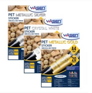 Yasen PET Waterproof Sticker Paper 20 Sheets A4 Size 150GSM White/Metallic for Paper Label Tag Stickers Souvenirs Maker