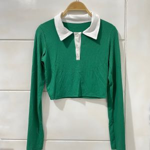 Crop Top Longsleeve / Blouse Kerah Lengan Panjang Rib / Atasan Kerah Lengan Panjang Wanita 4771
