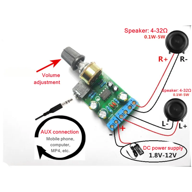 Mm Speaker Amp With Headphone Jack TDA2822M Stereo Audio Amplifier