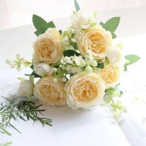 1PC 30cm 5 HEADS Artificial Flowers Roses Bunches Home Wedding Photography Props Decoration Fake Flowers