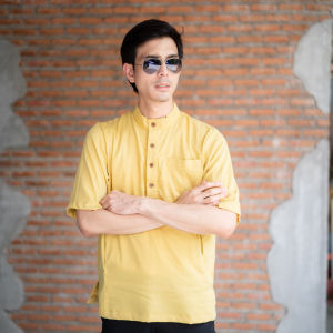 เสื้อกุรงชายแขนสั้นคอกลม กระดุมหน้า 4 เม็ด เนื้อผ้าคอลตอล เกรดขึ้นห้าง ใส่สบาย สไตล์เสื้อปากีอาหรับสุดเท่ ใส่แล้วดูดี KR27วาริสมุสลิม