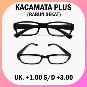 RESEP PLUS - Kacamata Rabun Dekat Khusus Plus Untuk Pria Wanita Frame Persegi Panjang Warna Hitam Lensa Transparan Ukuran +1.00 sampai +4.00 -  BISA BAYAR DIRUMAH