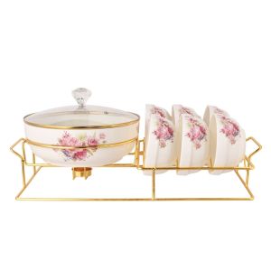 Premium Rose Floral Bowl Set With Gold Stand (1 Pc 9" + 6 Pcs 4.5")