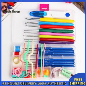 Vktech 16 Size Crochet Hook Set Crochet Hook Stainless Steel Knitting Needle Ergonomic Long Crochet Needles Crochet Supplies