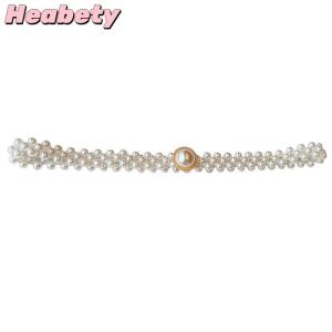 Heabety Large Pearl Waist Chain Womens Elastic Belt with Diamond Decoration All-match Skirt Fashion Casual Luxury Design Girdle Gothic