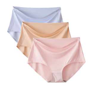 3Pcs Womens Seamless High Waist Panties Ice Silk Briefs Plus Size Cozy Underpants Female Underwear M-3XL