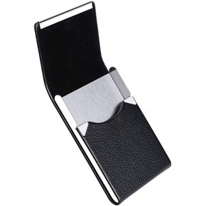 Black PU Leather Business Card Holder Fashion Metal Credit Card Case Pocket Card Holder
